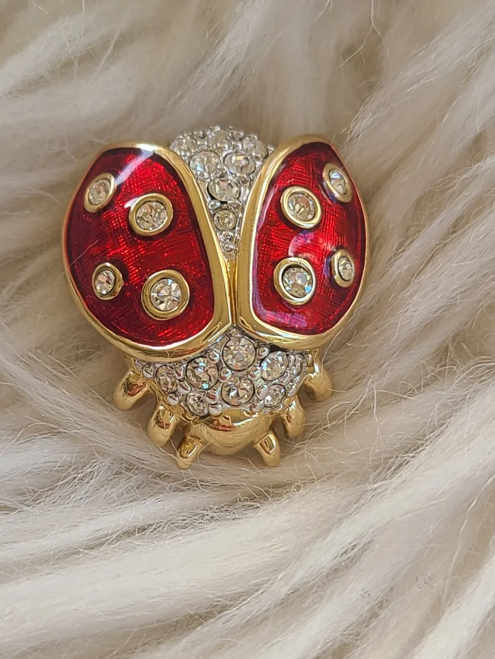 Swarovski Gold-Tone Red Enamel & Crystal Ladybug Brooch- Excellent Condition